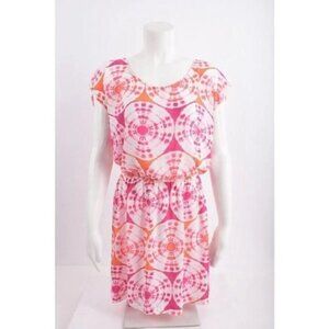 Banana Republic Womens Dress Swim Cover-Up Pink White Tie Dye Geometric Print